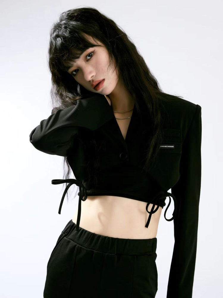 Cropped Bows Blazers for Women Y2k Clothes Harajuku Sexy High Street Coats