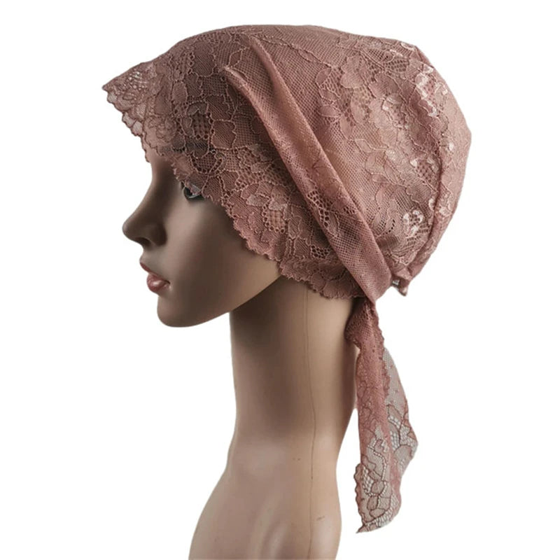 Muslim Women Head Scarf Lace Flower Underscarf Elastic Hijab  Cover Headwrap Chemo Cap Islam Headband Bonnet Turbante Mujer