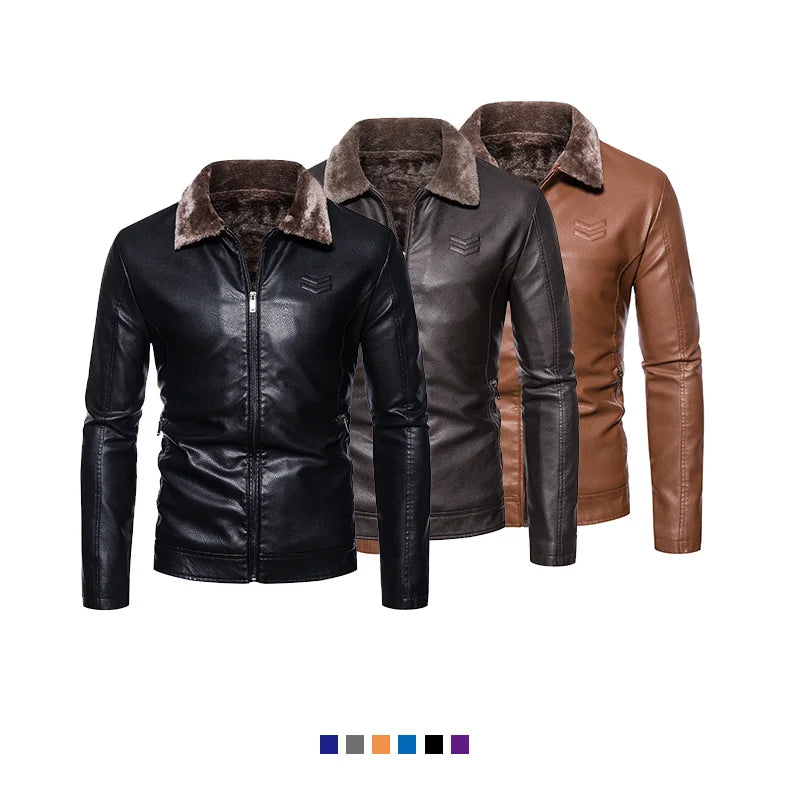 Brand Leather Jacket Men's Winter Motorcycle Clothes Leanther Jacket .