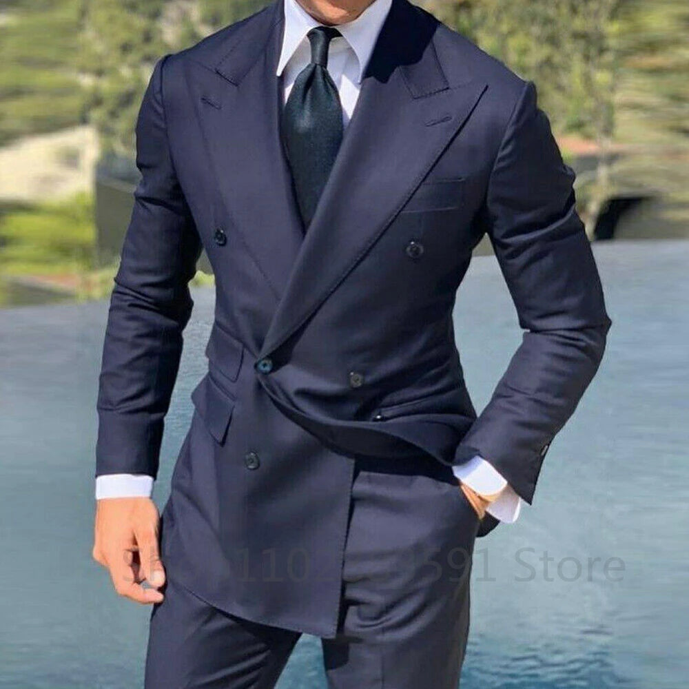1 Piece Navy Blue Double Breasted Jacket Only Costume Homme Men .
