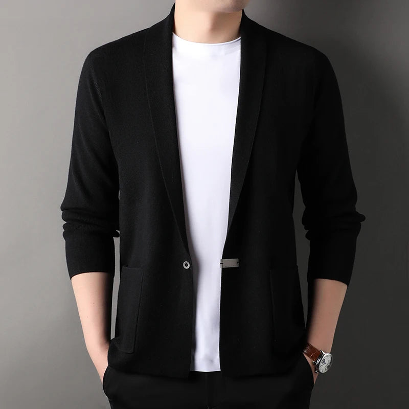 High end men fashion shawl collar knitted cardigan.