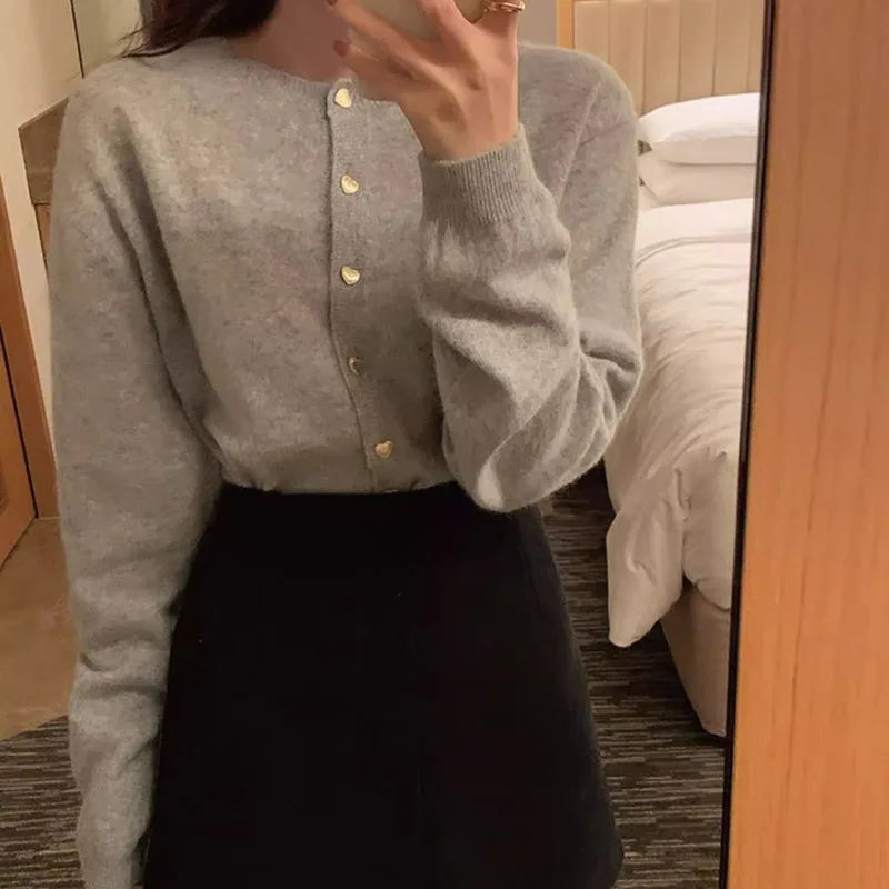 Women Cardigans Sweater  Autumn Winter O-Neck Long Sleeve.