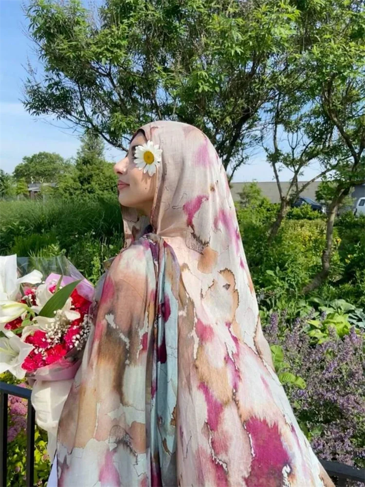 Women Scarves Bohemian Watercolor Muslim Hijab Floral Printed .