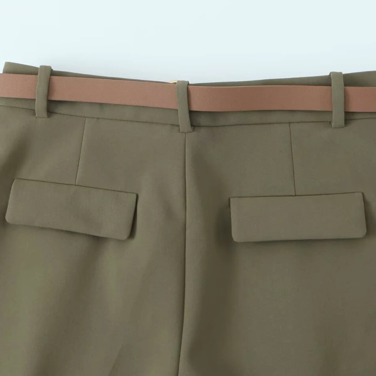 ZBZA Women's Belted Pleated Trousers High Waist Side Pockets .