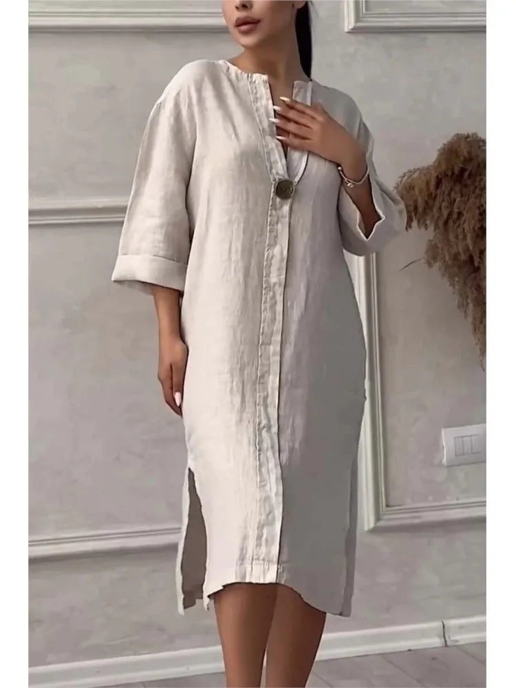 Y2k Long Sleeve Linen Maxi Dress Women ./MH