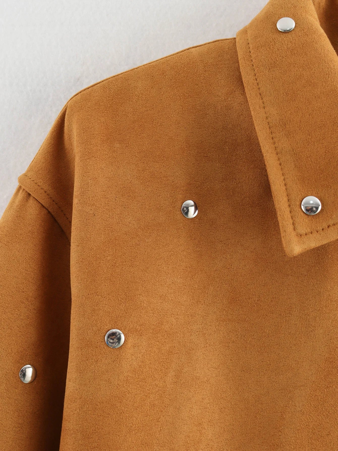 TRAFZA Casual Chic Women Solid Jackets Rivet Long Sleeve .