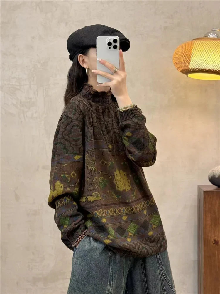 Amax luluE Fashion Pullover Woman Winter Printed Loose.