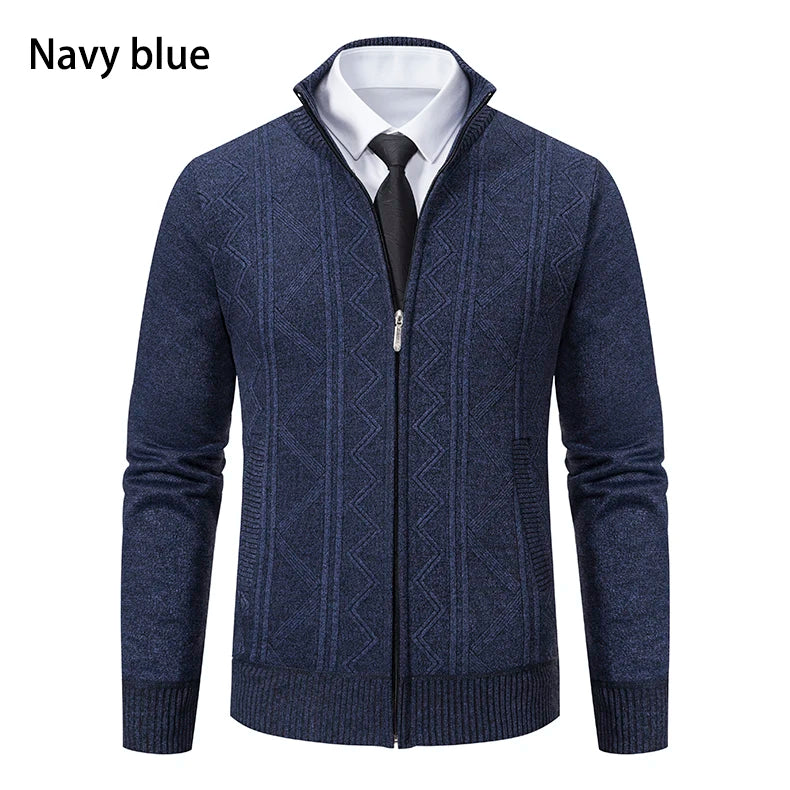 Men's Knitted Cardigan Jacket Autumn Winter Plush Sweater Men's.