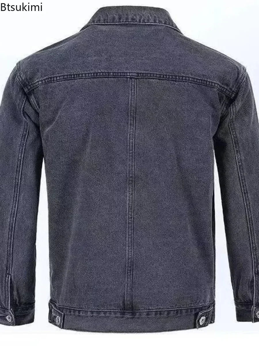 New Men's Denim Cargo Jacket Loose Vintage Fashion Casual Cardigan.