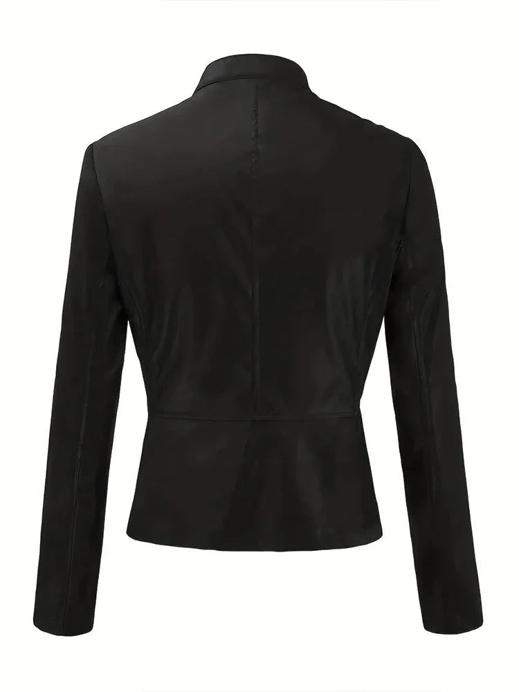 Women Cool Slim Fit Faux Leather Jacket Long Sleeve .
