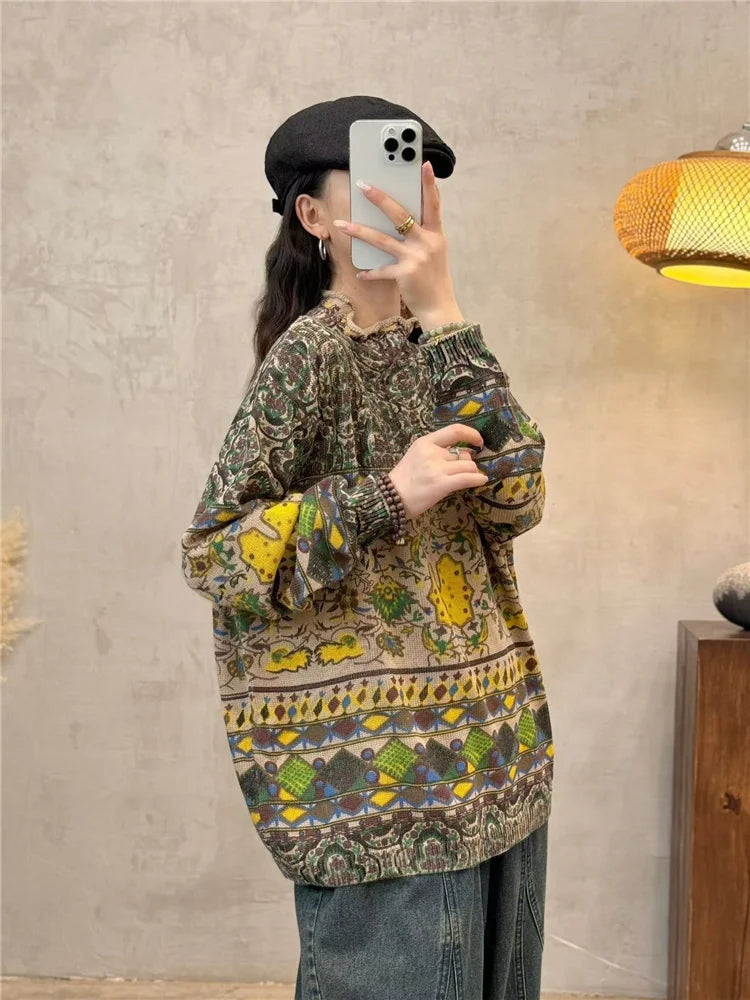Amax luluE Fashion Pullover Woman Winter Printed Loose.