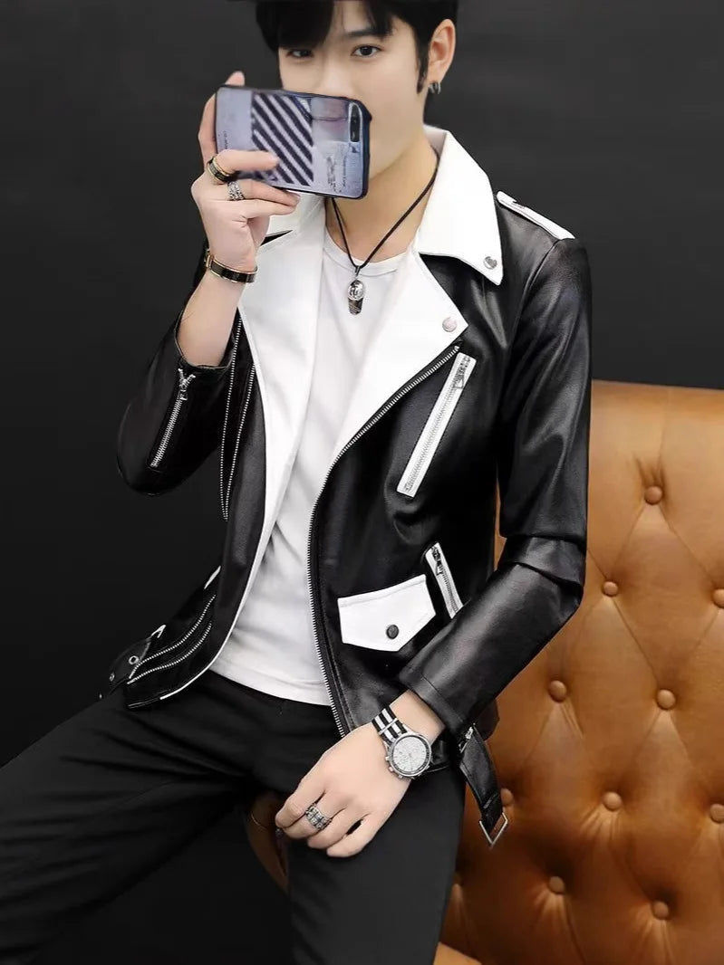 men's new handsome, new oblique zipper, casual color matching .