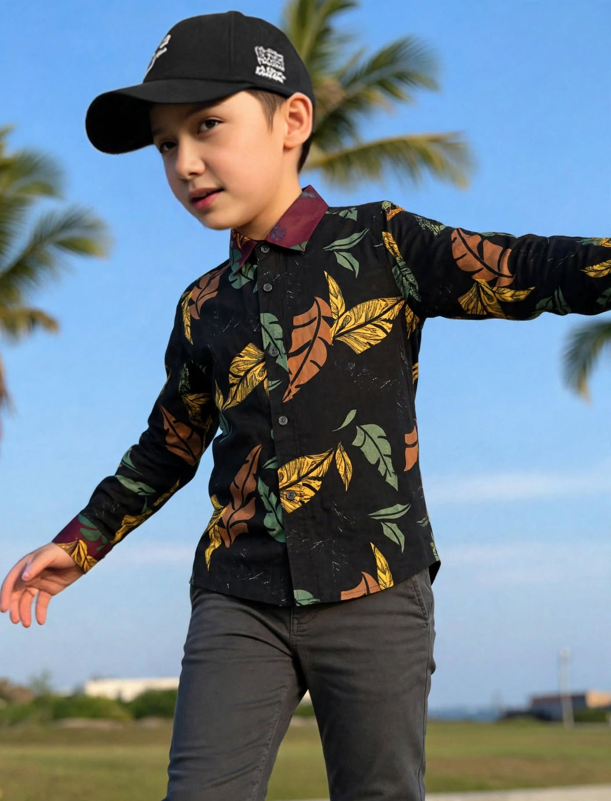 Boys Tropical Leaf Print Casual Long Sleeve Shirt | Ages 1–12 Years | MH