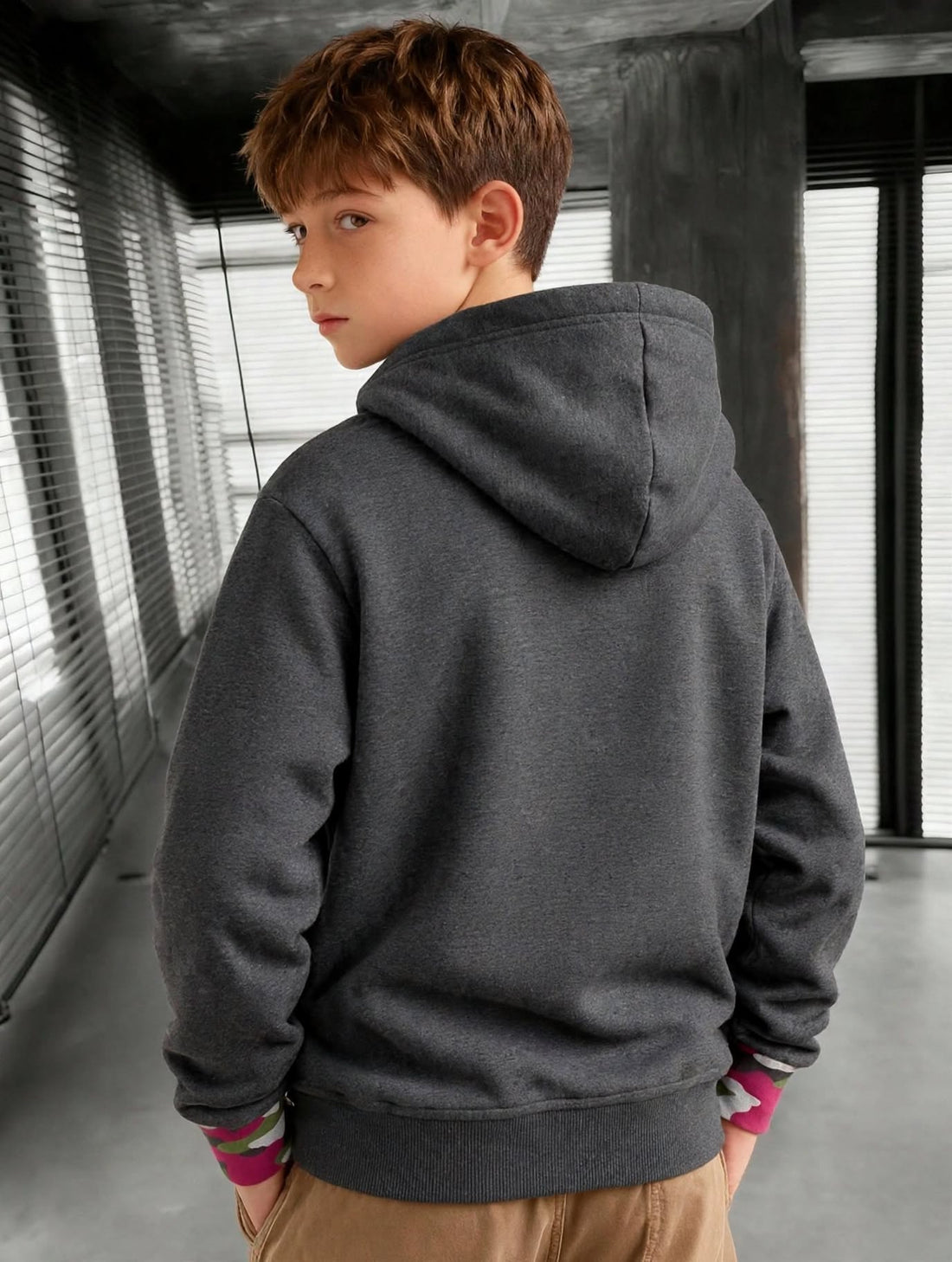 Kid Boys Contrast Trim Camo Pocket Hoodie with  | MH