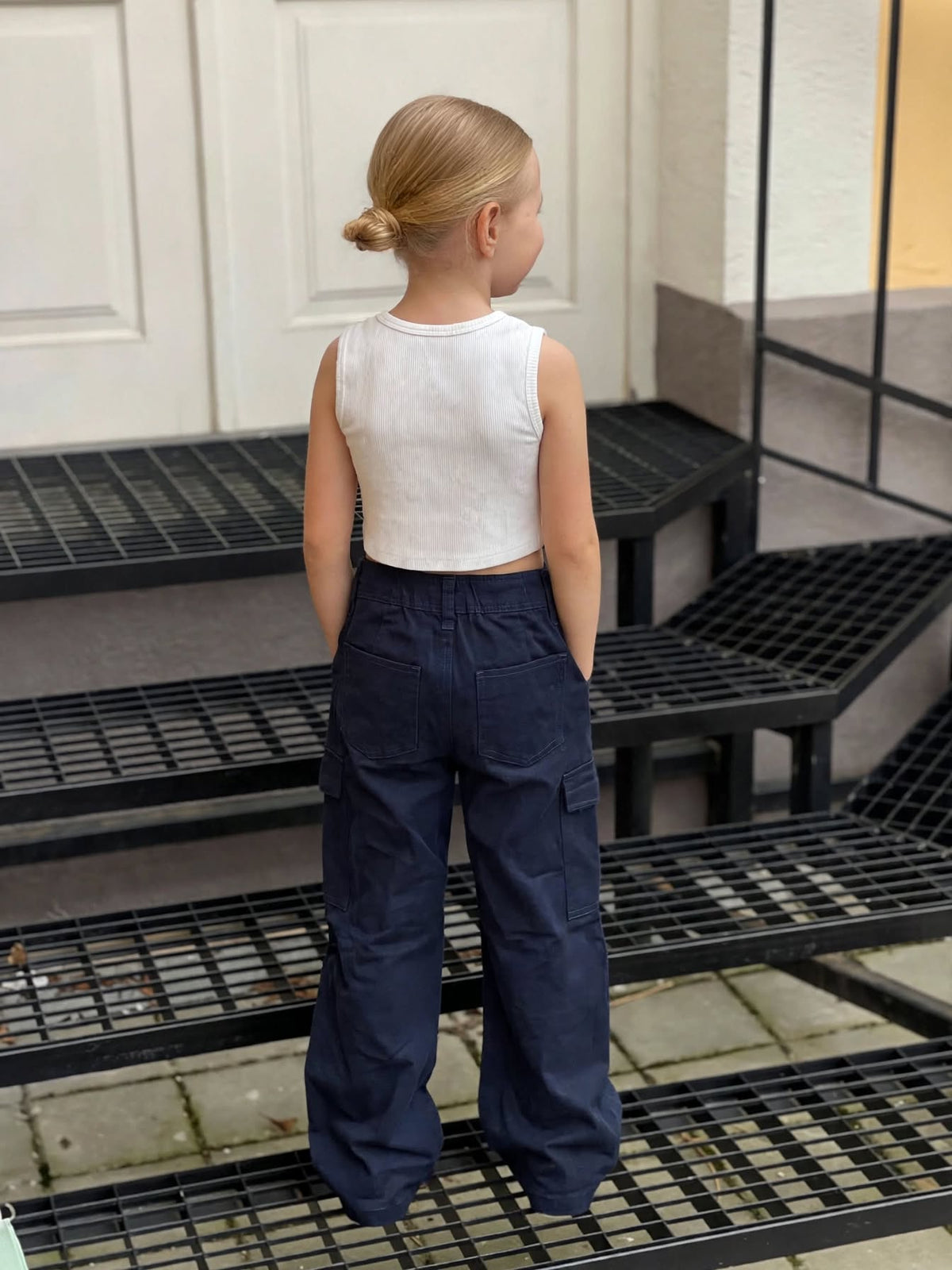 Girls Cargo Pants Navy Blue for Kids 1-8 Years - Trendy Cargo Trousers with Pockets & Patches | MH