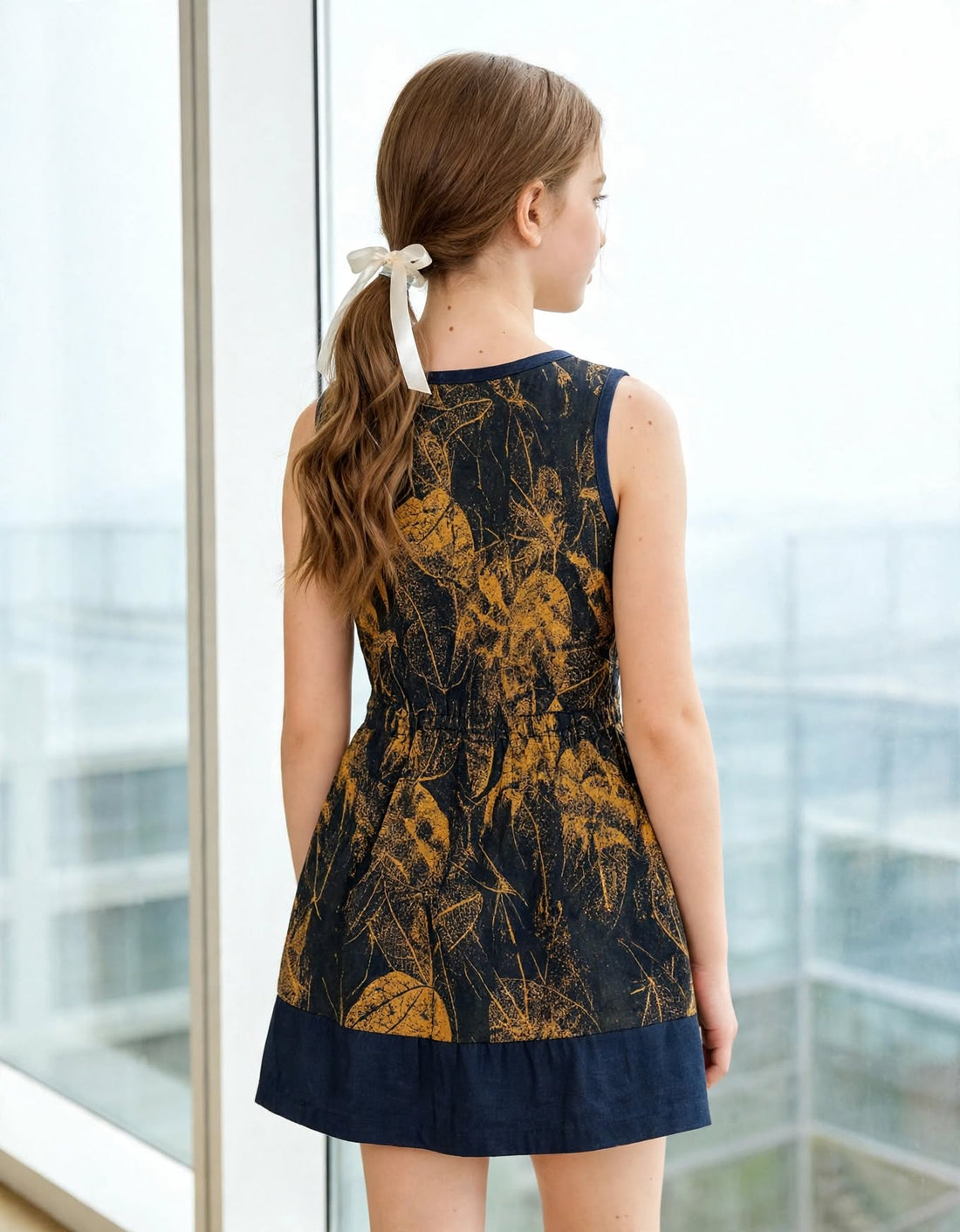 Kid Girl Leafy Print Sleeveless Button Dress | MH