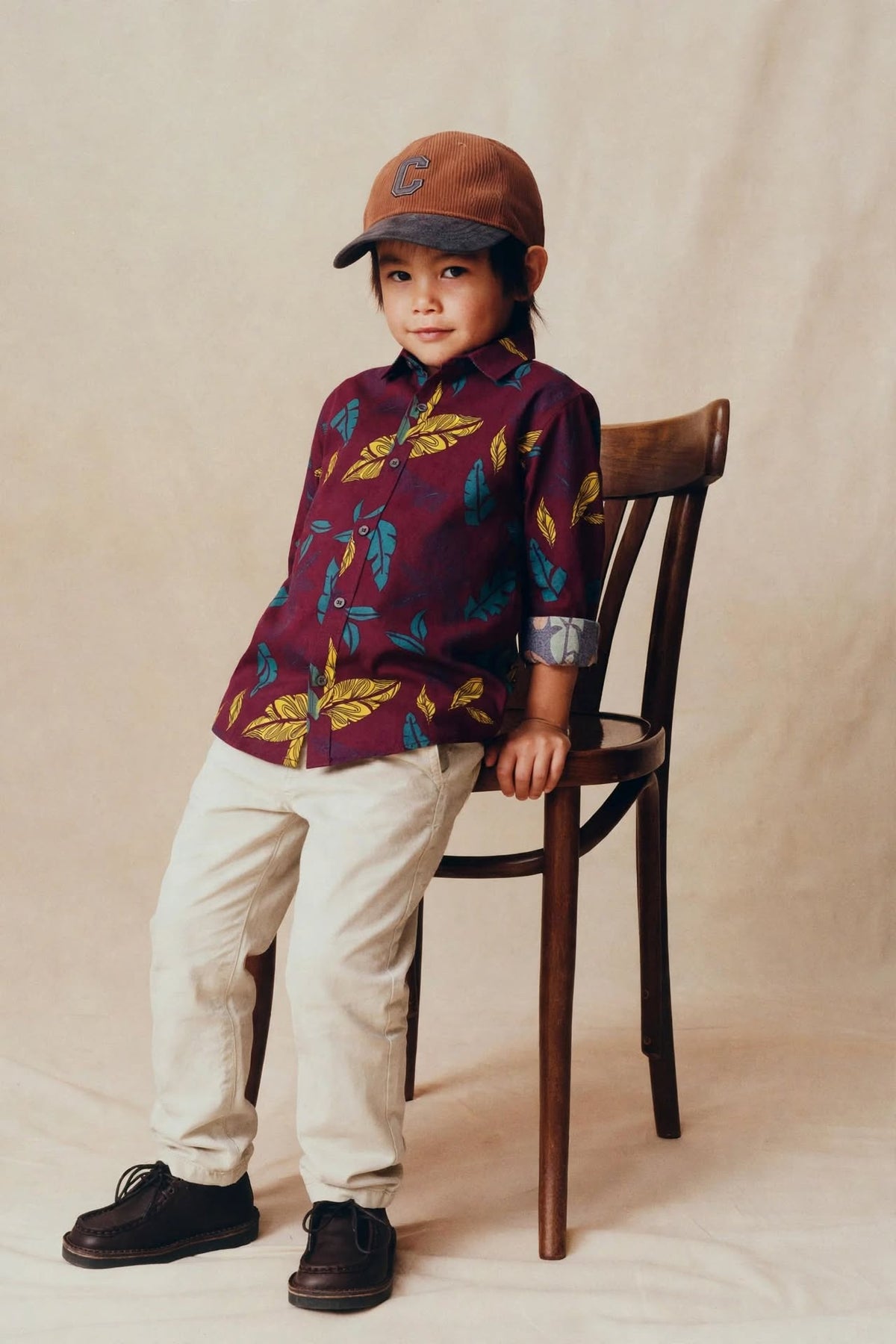Boys Tropical Leaf Print Casual Long Sleeve Shirt | Burgundy | Ages 1–12 Years | MH