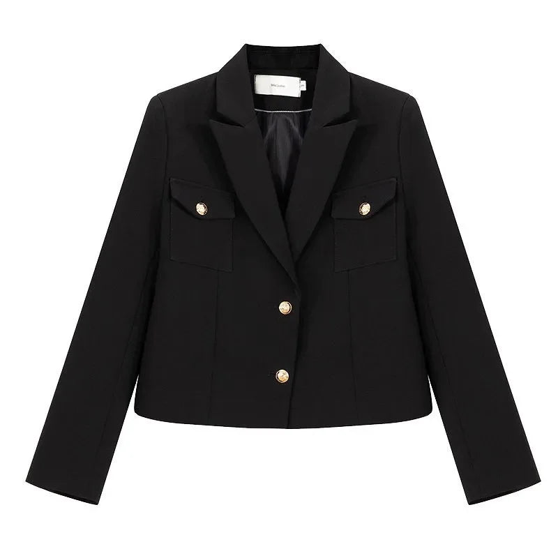 Zoki Casual Black Blazer Coats Women Fashion Slim Long Sleeve .