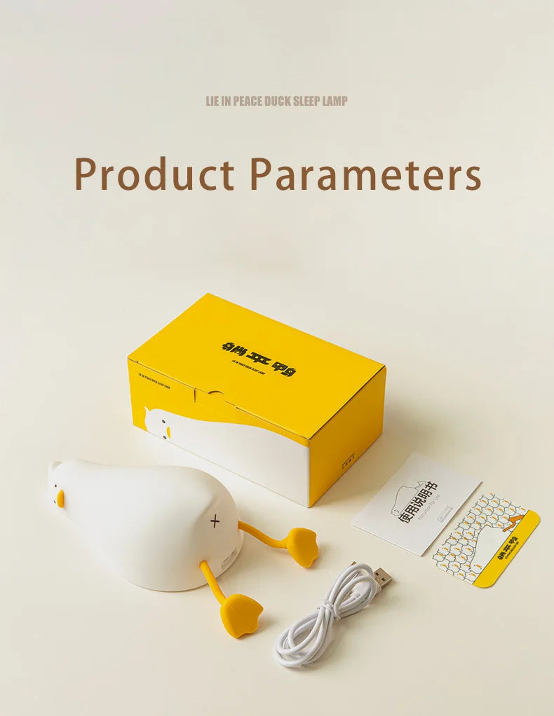 LED Cute Duck Nightlight USB Rechargeable Night Lamp Touch Sensor.