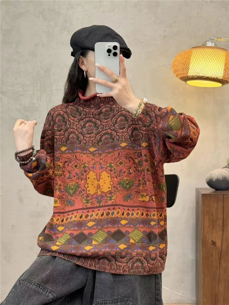Amax luluE Fashion Pullover Woman Winter Printed Loose.