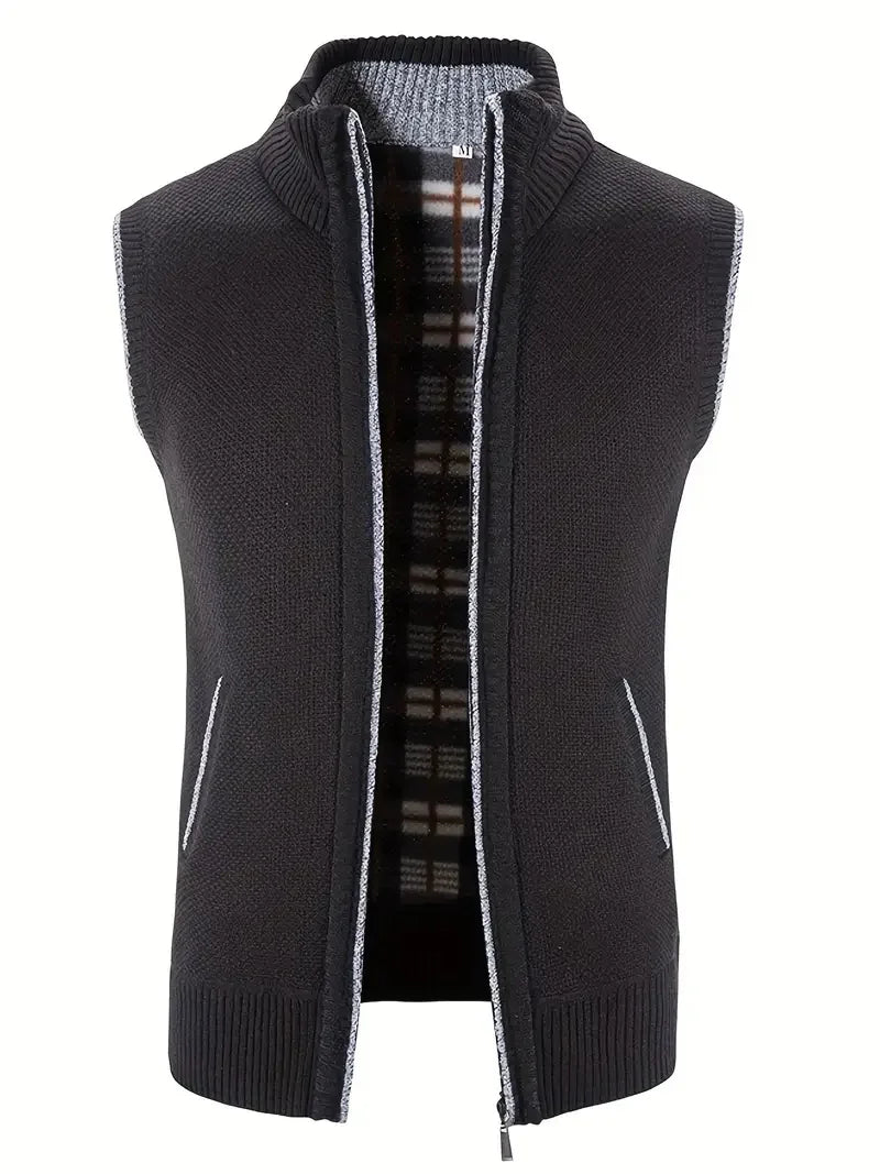 Man Winter Sweater Solid Color Vest Leisure And Comfortable Warm.