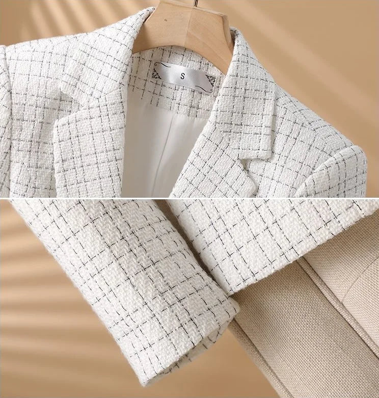 Fashionable White Checkered Suit Jacket For Women  .