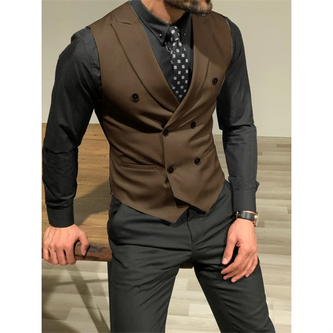 Sleeveless Men's Suit Vests with Double Breasted Slim Fit .