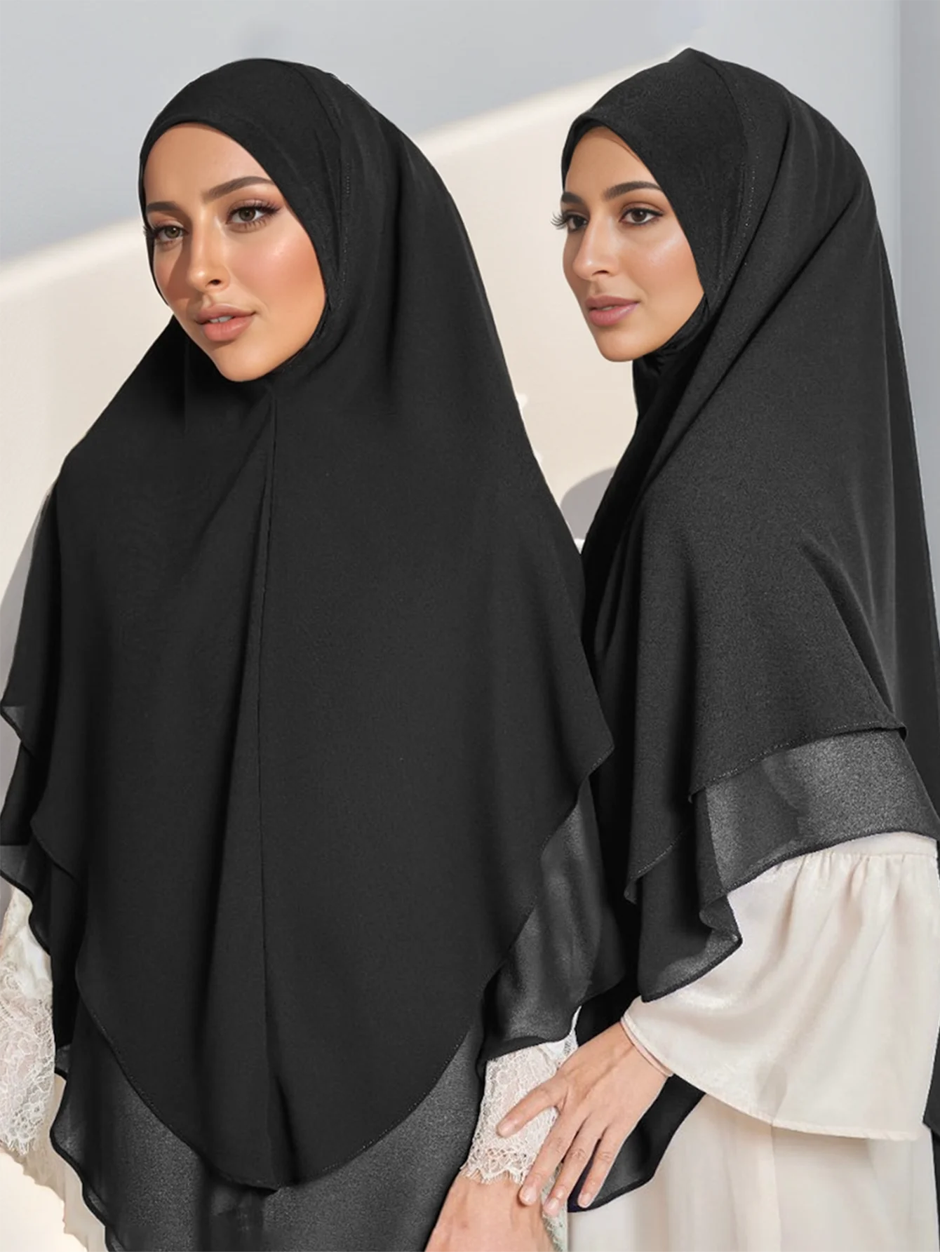 Ready to Wear Instant Hijabs Double layered Chiffon Solid Headscarf.