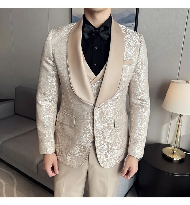 Spring  Men's British Style Business Casual Three-Piece Suit .