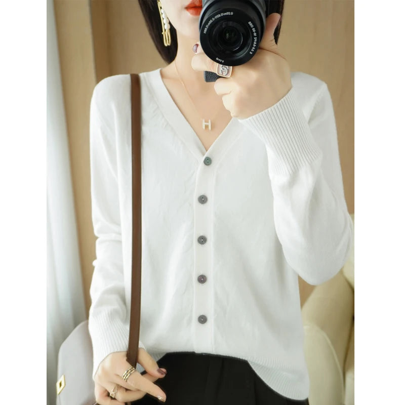 Cashmere Knit Cardigan V-Neck Solid Color Fashion High-Grade Comfortable.