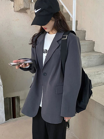 Jmprs Harajuku Grey Blazer Coat Women Korean .