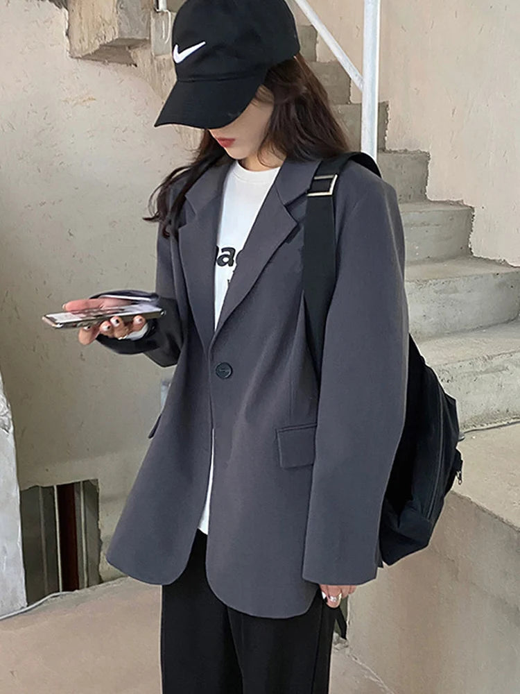 Jmprs Harajuku Grey Blazer Coat Women Korean .