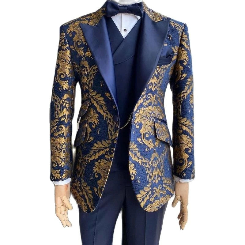 Plaid Men Suits for Gentleman Fashion Prom Party 3 Pcs Groom.