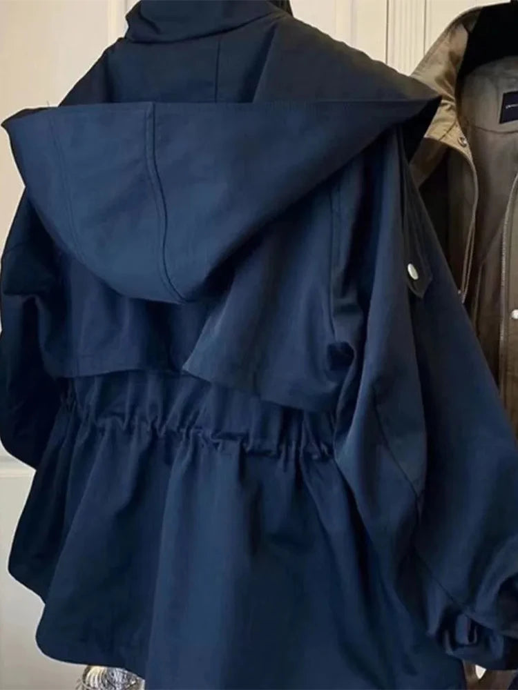 Autumn Trench Coat Women Vintage Hooded Jackets.
