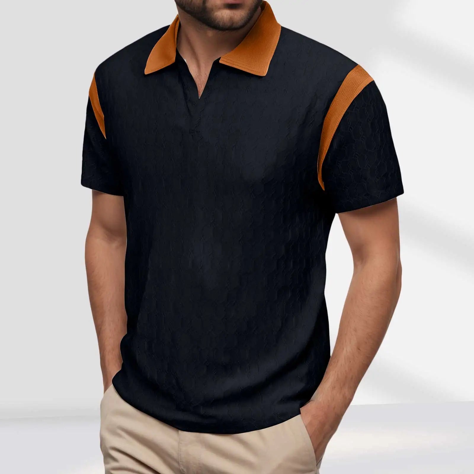 2025 Trendy Men'S polo Shirt With Color Block Design Summer Casual Lapel Shirt Knitted Jacquard Short Sleeve Versatile Shirt