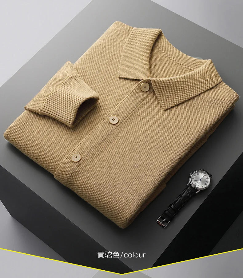 Autumn/Winter Cashmere Cardigan Men's Polo Neck Sweater.