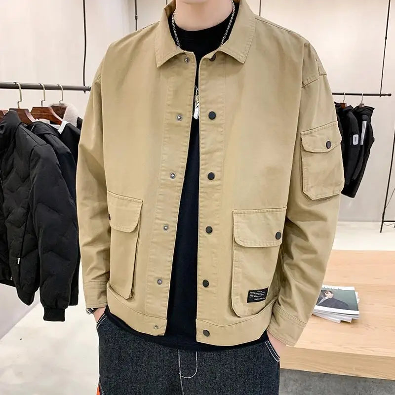 Men's Casual Jacket Spring Autumn Button Lapel Work Coat .