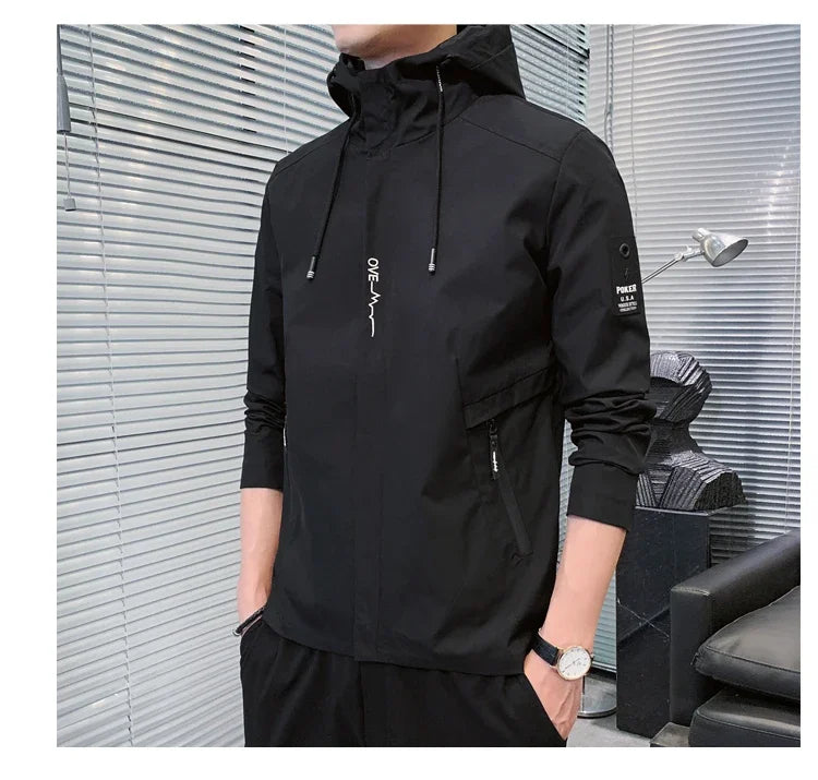 Fashion Solid Color Hooded Large Size Jacket Men's Casual.