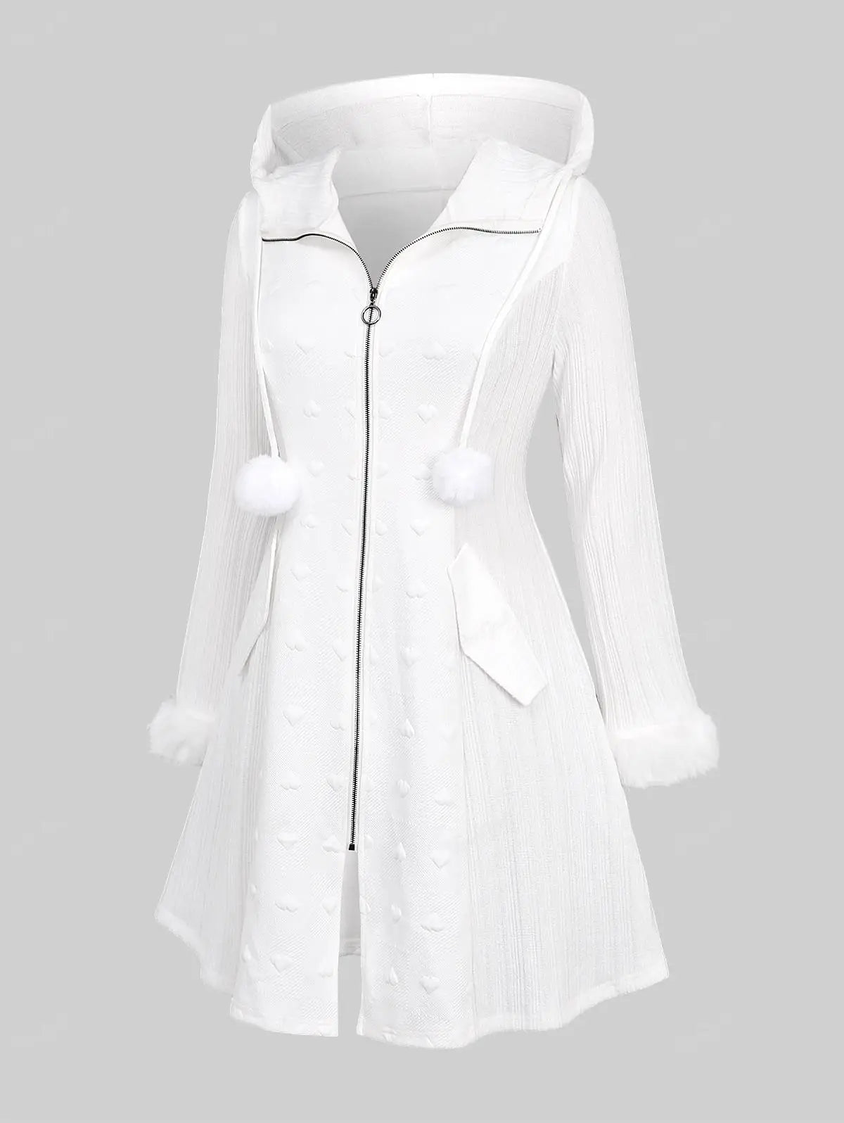 ROSEGAL Plus Size Women's Coats White Outwears Full Zipper Mock Pockets.