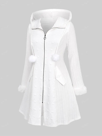 ROSEGAL Plus Size Women's Coats White Outwears Full Zipper Mock Pockets.