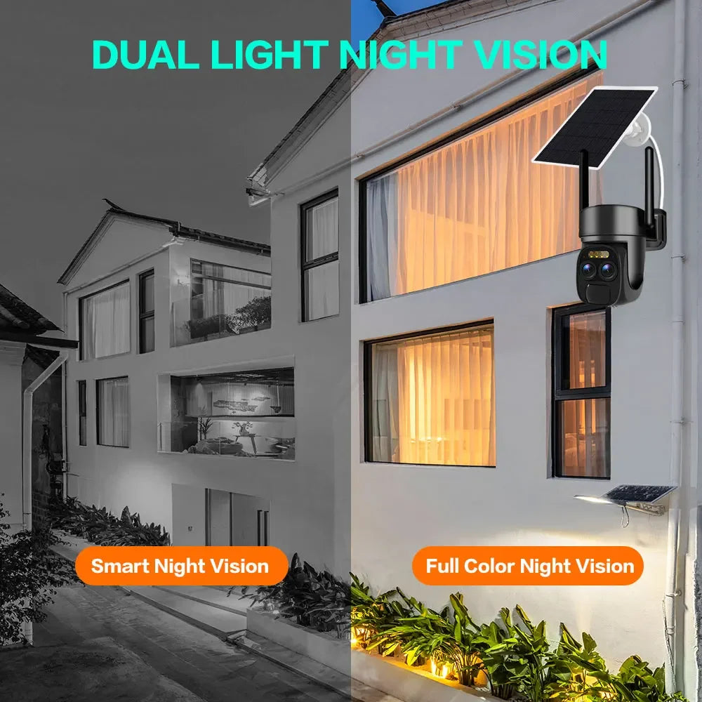 4K 8MP Dual Lens WIFI Solar Pane Camera Outdoor 10X Optical Zoom .