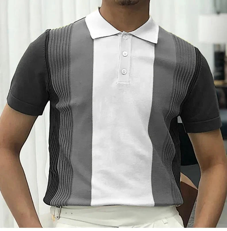 2025 Summer Contrast Color Knitted Polo Shirts Men Green Stripe Turn-down Collar Tops for Men Slim Fit Casual Business Polos