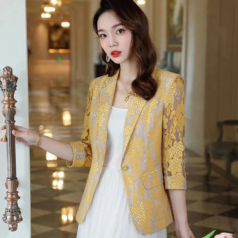 New Summer Thin Small Suit Jacket Lace Hollowed Blazer Lady.