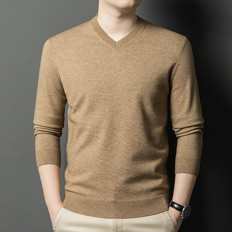 New Sweatwear Men's V Neck Basic Solid Color Sweaters Round Neck Elastic Pullovers Warm Autumn Knitted Oversized Sweater Men