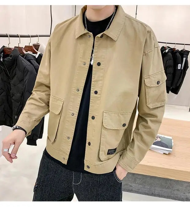 Men's Casual Jacket Spring Autumn Button Lapel Work Coat .