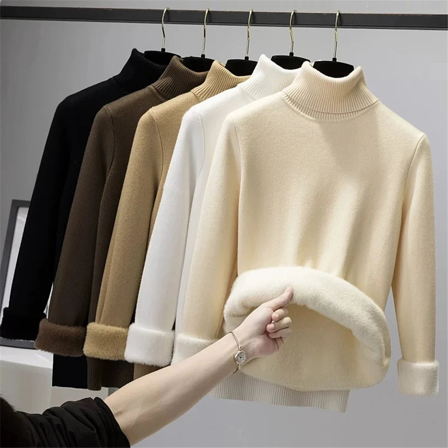 Turtleneck Winter Sweater Women Elegant Thicken Velvet.