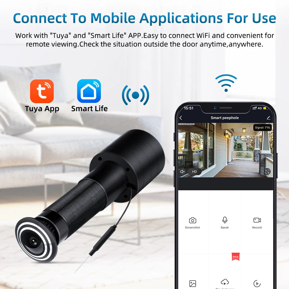 Elecpow 2.4G/5G Wifi Tuya Digital Door Peephole Camera 1080P .