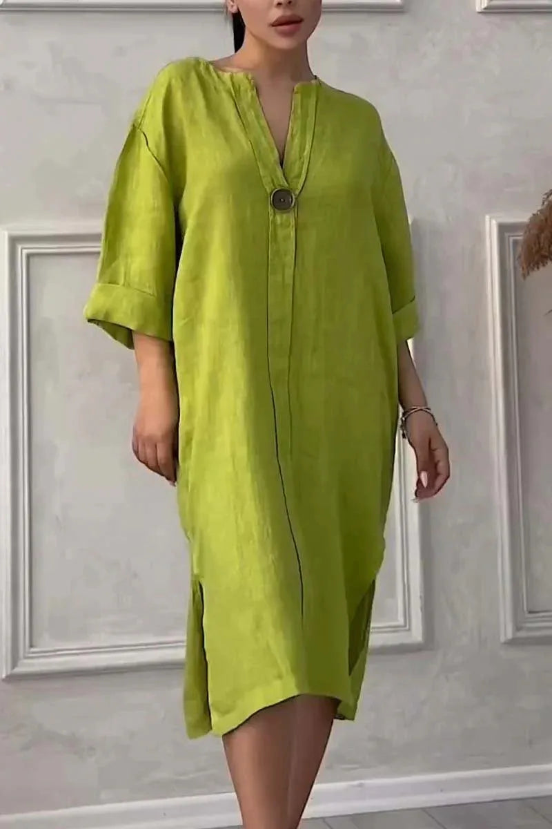 Elegant O-neck Long-sleeved Button Dress For Women ./ MH