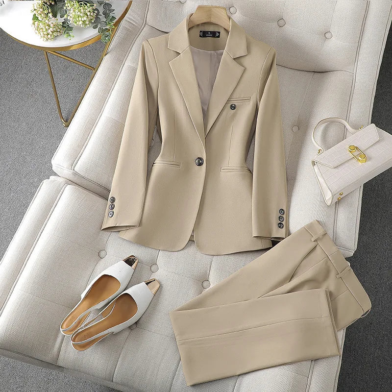Office Lady Single Button Blazer Chic High Waisted Pants 2 Piece Set.