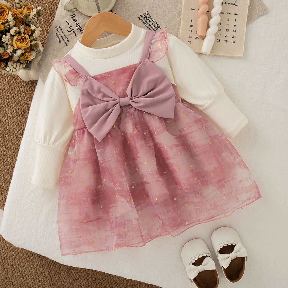 Girls Dresses Summer Colourful Sequins Mesh Long Sleeve Baby Girl s.